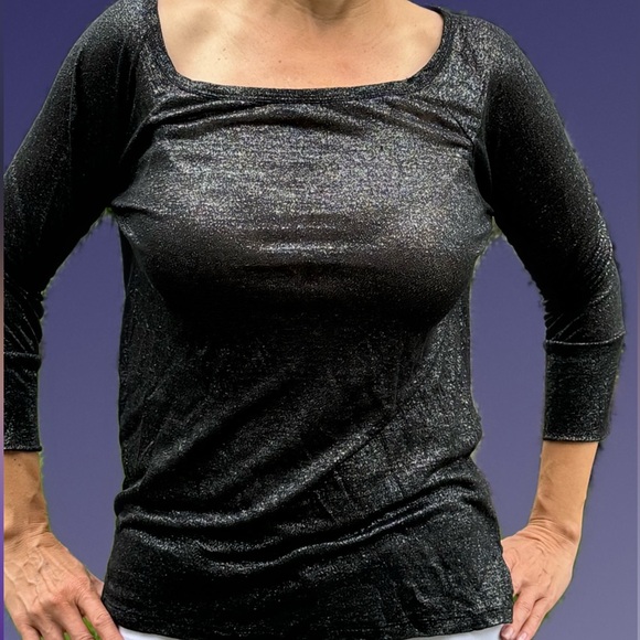 Joie Cyndi Top Blouse Shirt Metallic in 100% Linen Black Silver Sz.XS - Picture 4 of 8